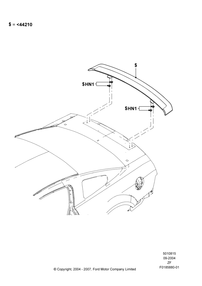 15B - Spoiler and Related Parts, Base, GT, With Single Rear Wing Spoiler, Production Installed; 07/SEP/2004-26/FEB/2009