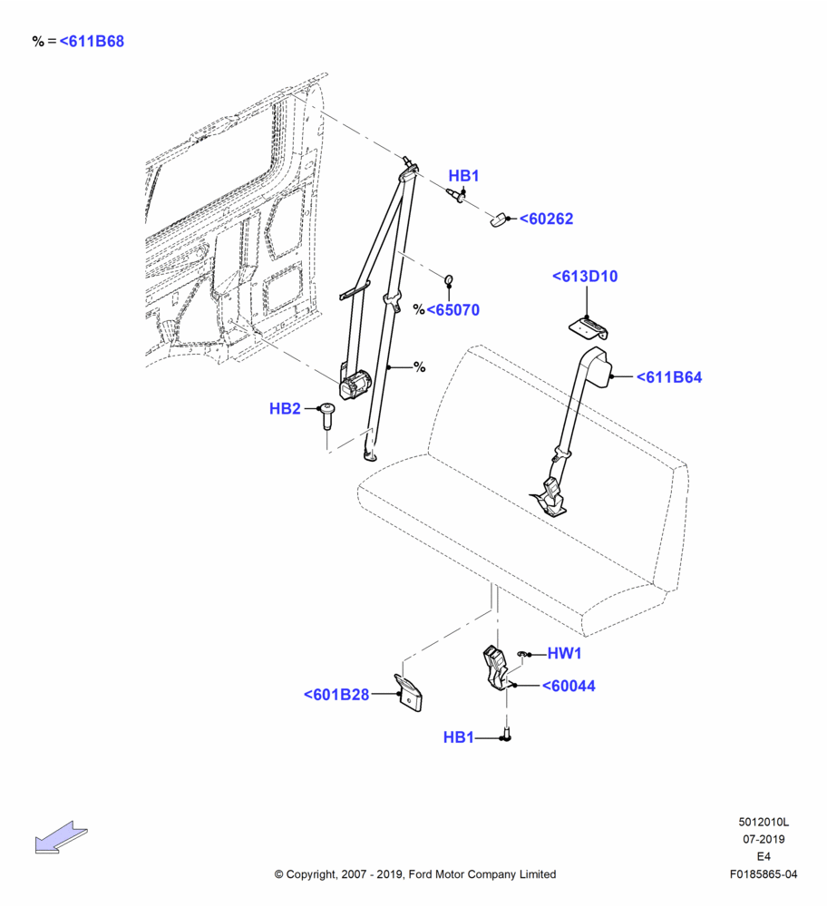 10L - Rear Seat Belts, With 4th Row Bench Seat (3 Pass.); 06/AUG/2007