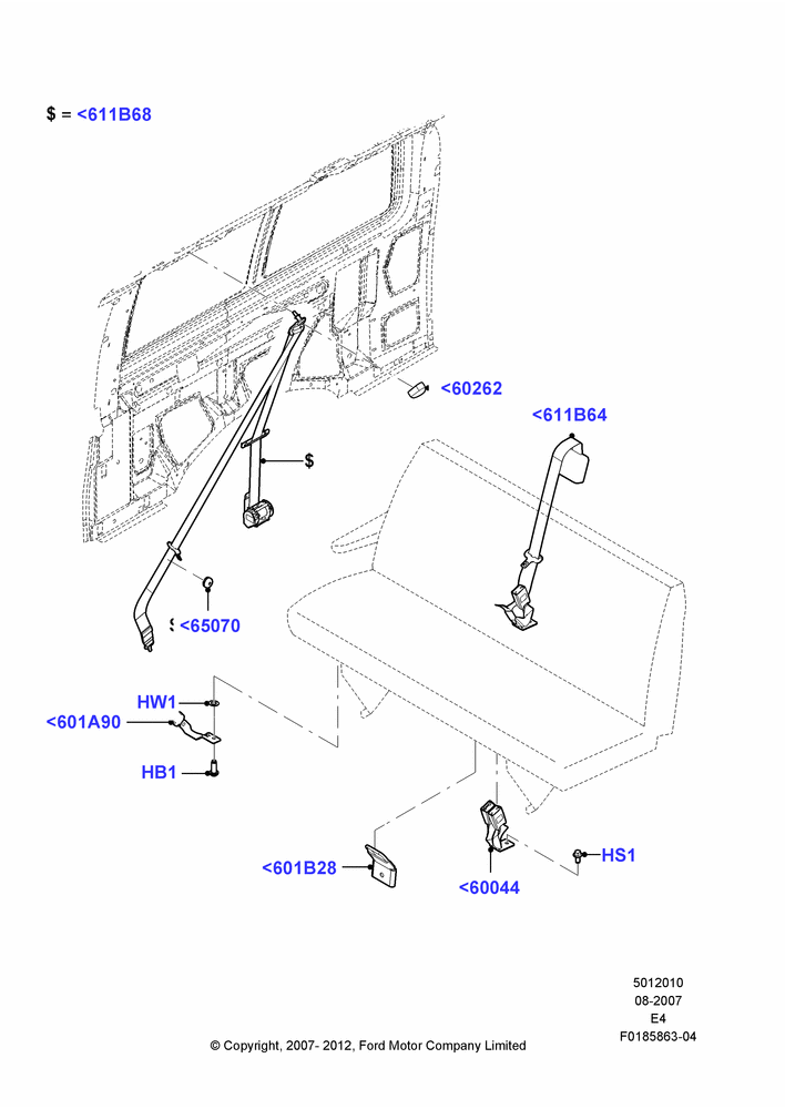 10J - Rear Seat Belts, Less Crew Van Package, With 2nd Row Bench Seat - 3 Passngr; 06/AUG/2007