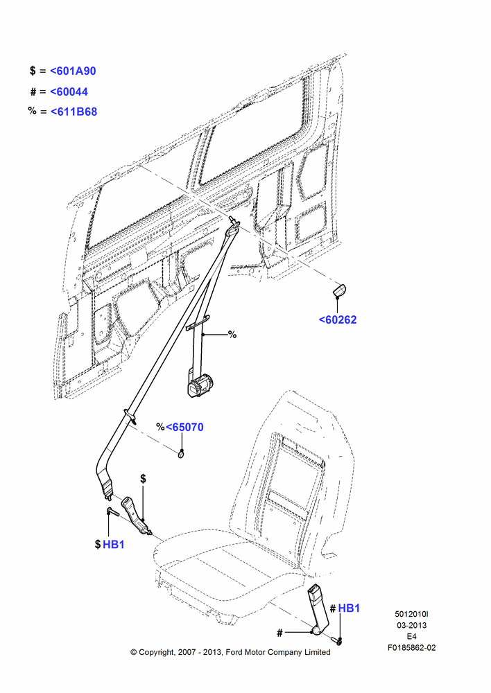 10I - Rear Seat Belts, With 2nd Row Dual Captain Chairs; 06/AUG/2007