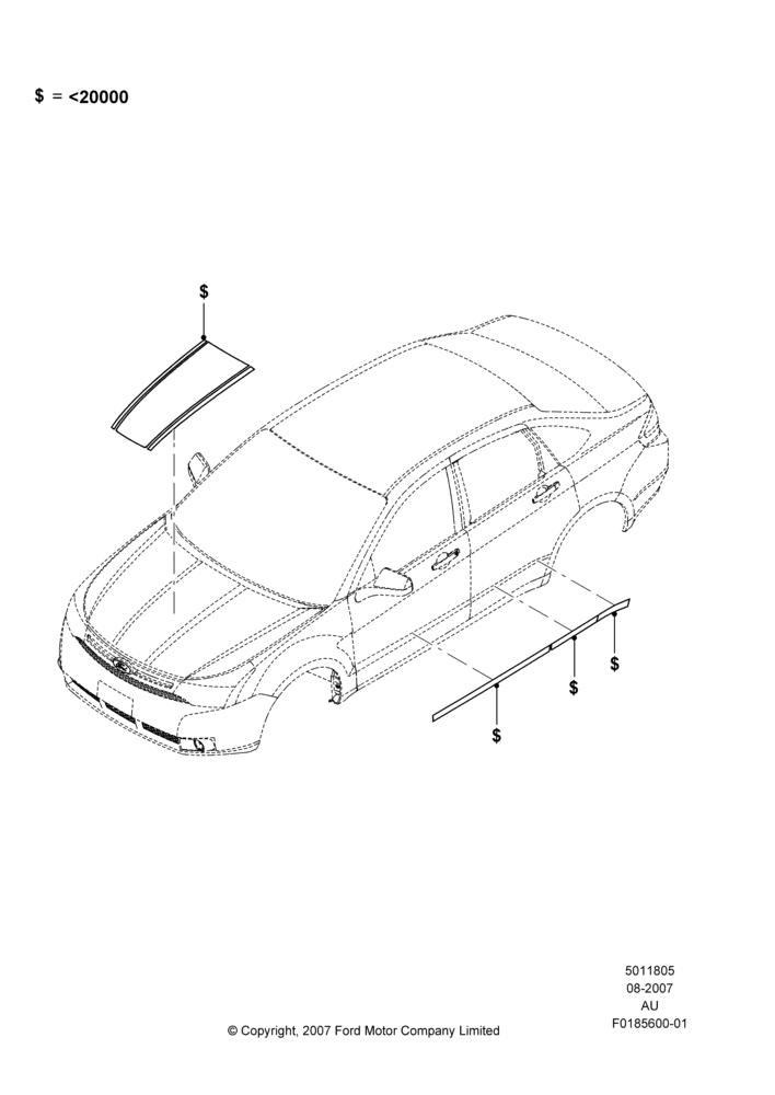 05XA - Stripe Decals, 4 Door Sedan, Accessory; 27/AUG/2007-07/DEC/2010
