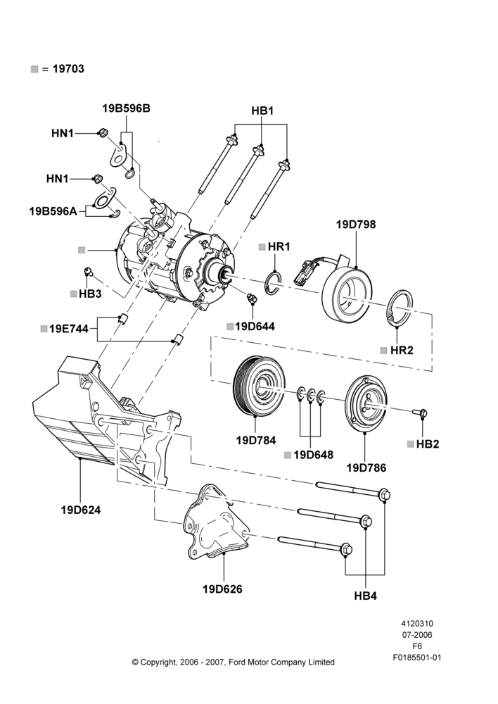 10F - Air Conditioning Condensr/Compressr, 4.2L V6 12v OHV EFI, With Air Conditioning, Compressor Assy; 17/JUL/2006-18/AUG/2008