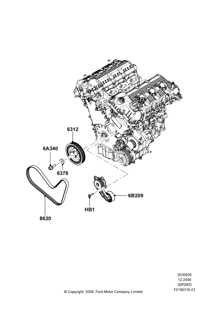 05F - Pulleys and Drive Belts, 3.0L 4V OHC V6 Duratec 230HP; 04/FEB/2009-29/JUL/2012