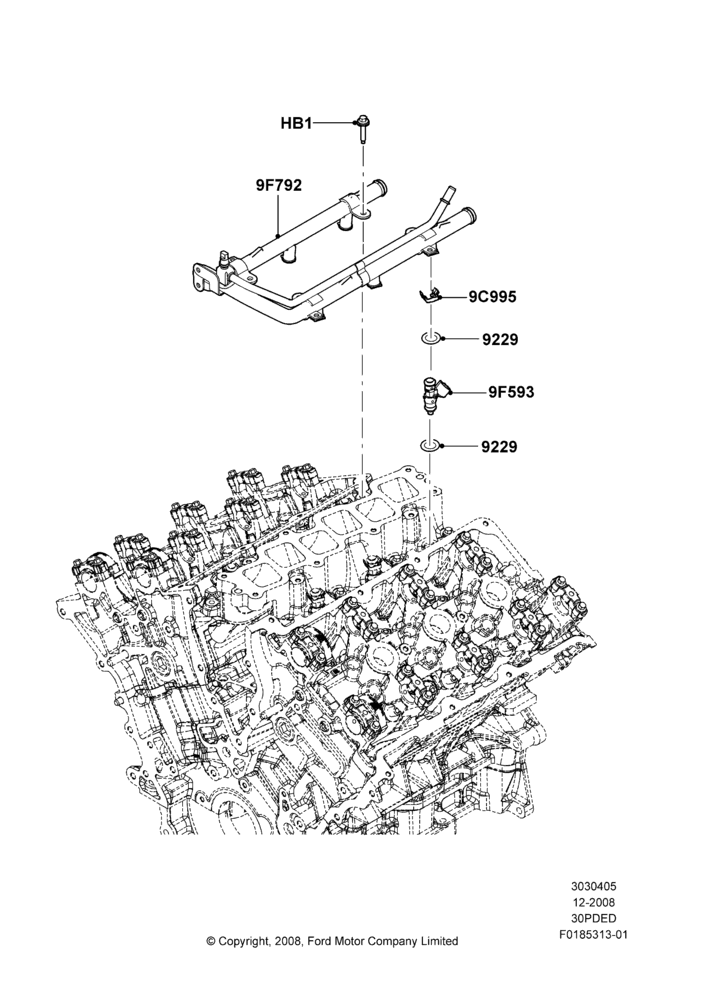 05F - Fuel Injectors and Pipes, 3.0L 4V OHC V6 Duratec 230HP; 04/FEB/2009-29/JUL/2012