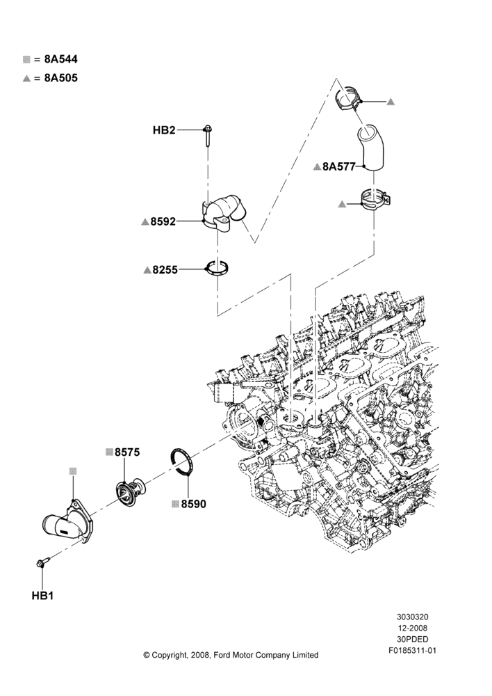 20F - Thermostat/Housing & Related Parts, 3.0L 4V OHC V6 Duratec 230HP; 04/FEB/2009-29/JUL/2012