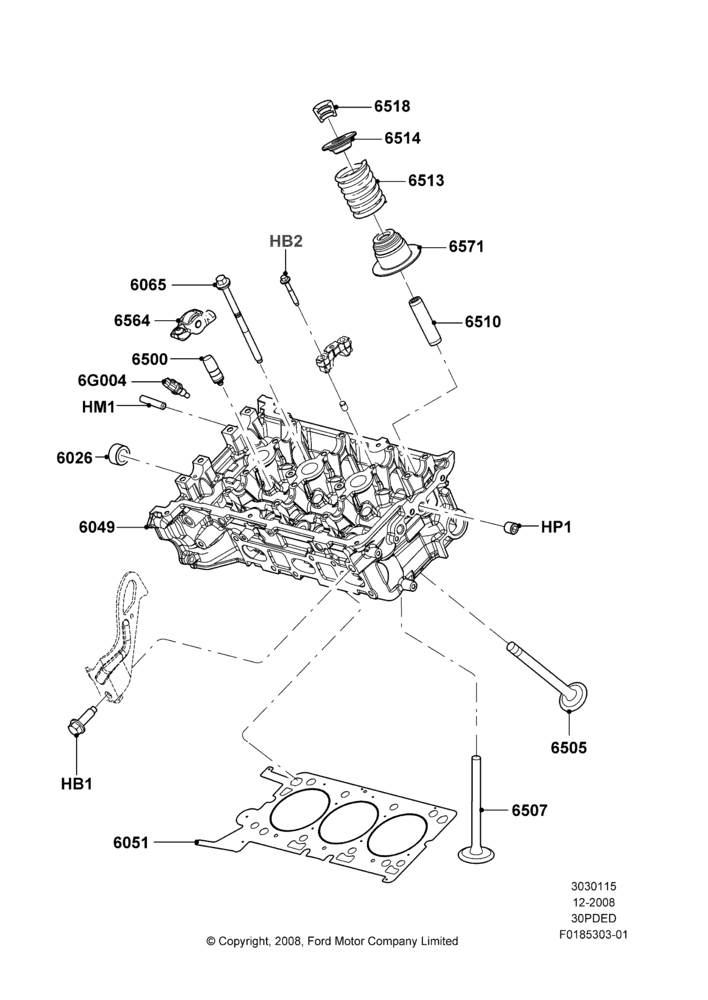 15F - Cylinder Head, 3.0L 4V OHC V6 Duratec 230HP; 04/FEB/2009-29/JUL/2012