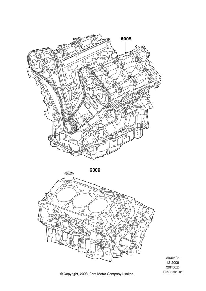 05F - Service Engine and Short Block, 3.0L 4V OHC V6 Duratec 230HP; 04/FEB/2009-29/JUL/2012