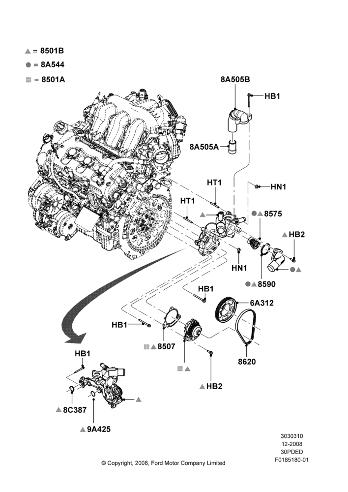 10E - Water Pump, 3.0L 4V OHC V6 Duratec 230HP; 04/FEB/2009-29/JUL/2012