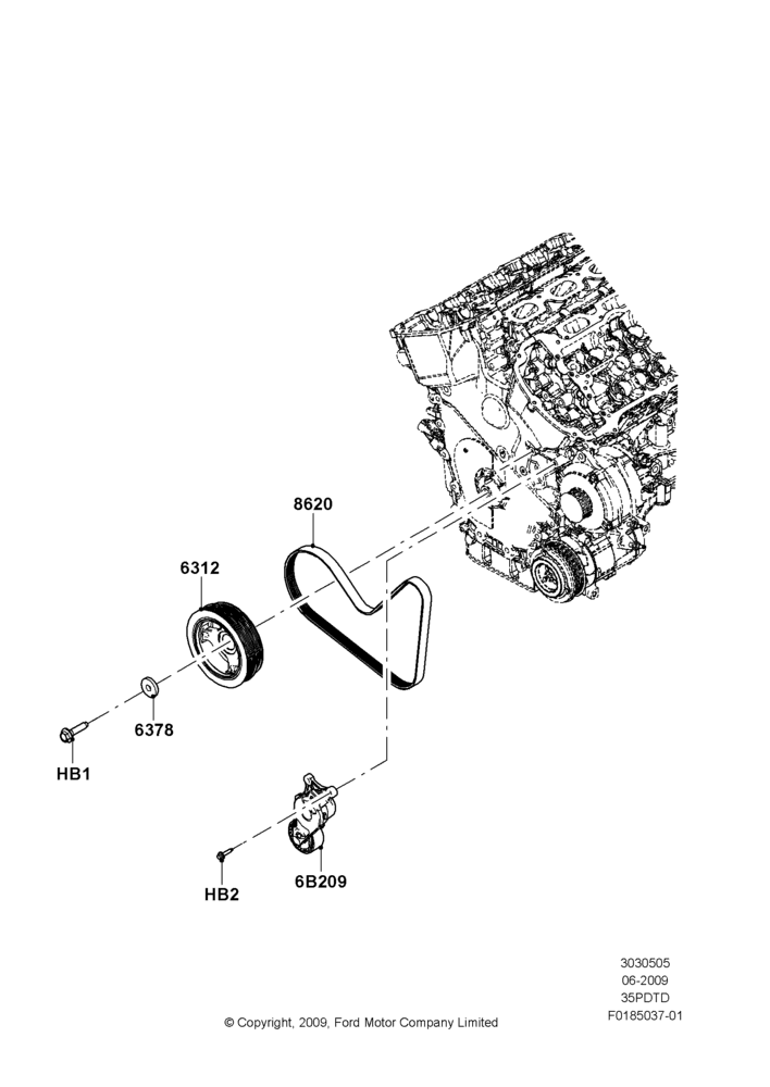 05A - Pulleys and Drive Belts, 3.5L DOHC T/C V6 Gas; 06/JUL/2009
