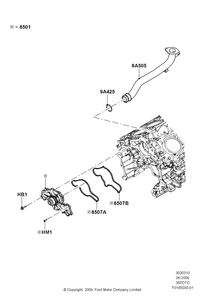 10A - Water Pump, 3.5L DOHC T/C V6 Gas; 06/JUL/2009-02/JAN/2012