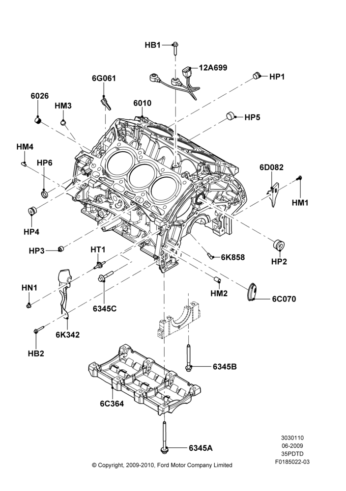 10A - Cylinder Block and Plugs, 3.5L DOHC T/C V6 Gas; 06/JUL/2009