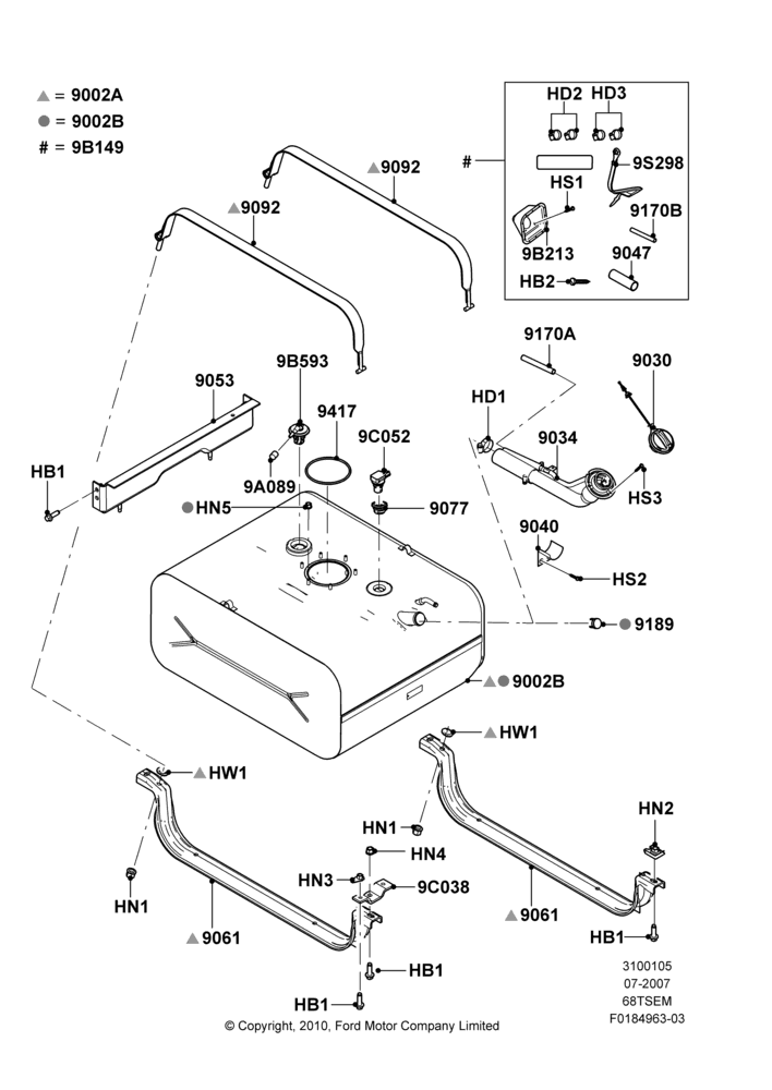 05E - Fuel Tank, 6.8L SOHC EFI NA V10 Gas, All Cutaway/Strip Chas/Chas Cab, With Aft-Of-Axle Fuel Tank; 18/JUL/2007-18/AUG/2008