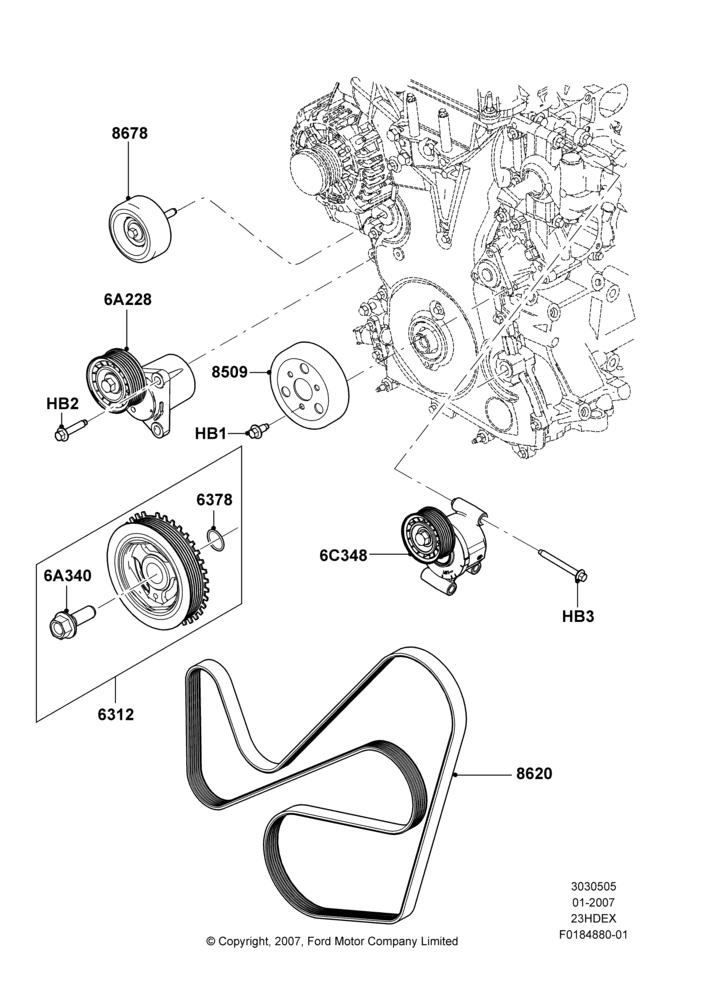 Pulleys and Drive Belts, 2.3L Duratec-HE (145PS) - MI4