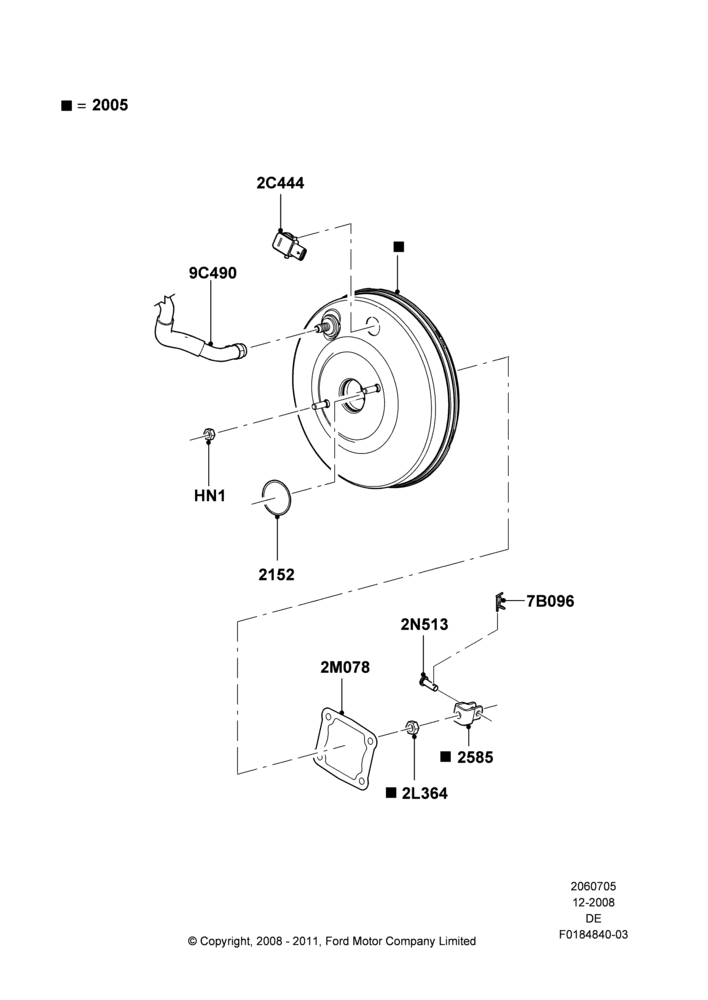 05B - Brake Booster, 3.5L 4V DOHC VCT SMPI V6 Gas, 3.0L 4V OHC V6 Duratec 230HP, 2.5L Duratec HE PFI (170PS); 04/FEB/2009-29/JUL/2012
