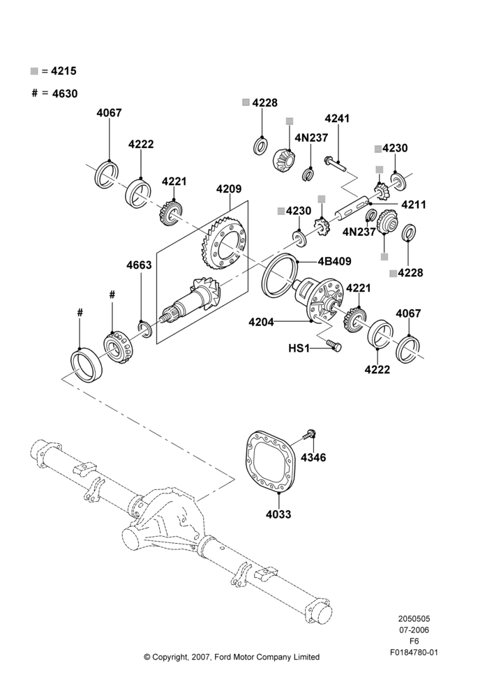 05Q - Components - Rear Axle Diff & Carr., Rear Axle Less Limited Slip Diff, With 10.25 Axle; 04/MAR/2007-18/AUG/2008