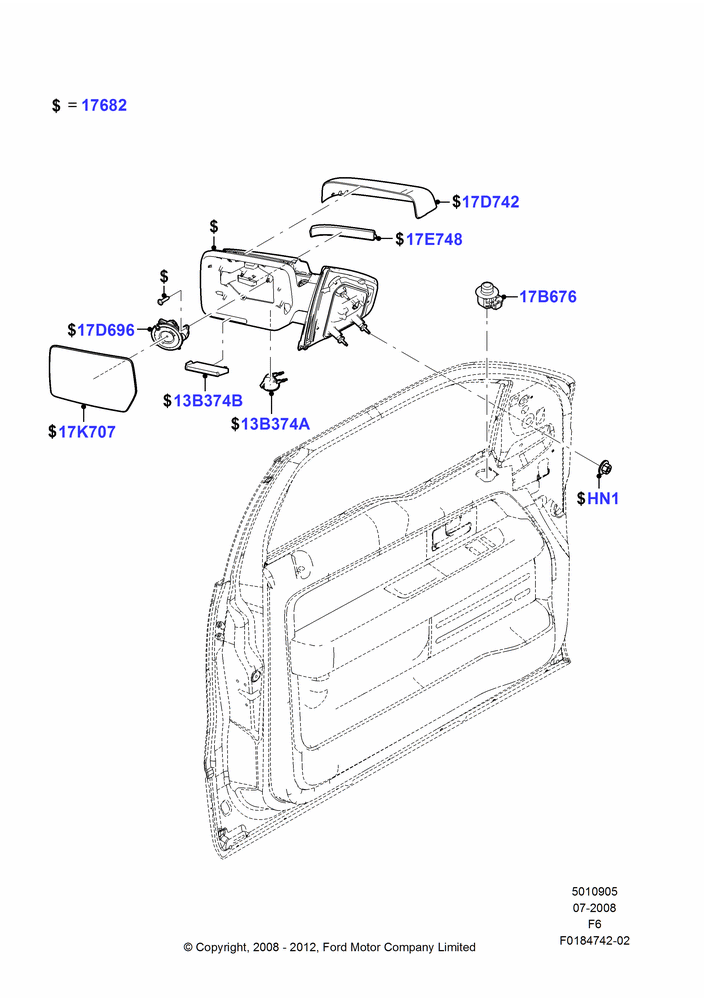05K - Exterior Rear View Mirror, Drivers Power Fld/Htd W/Puddle Lamp, Passenger Pwr Fld/Htd W/Puddle Lamp; 18/AUG/2008-23/DEC/2014