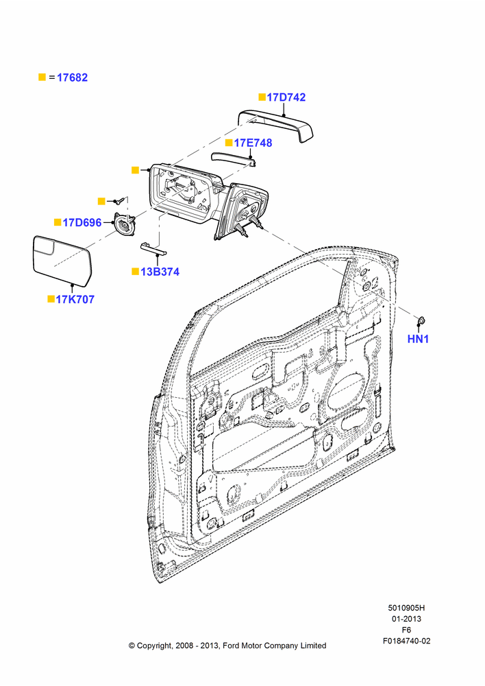 05H - Exterior Rear View Mirror, Passengers Power Aerodynamic Mirror, With Driver Power Mirror; 18/AUG/2008-23/DEC/2014