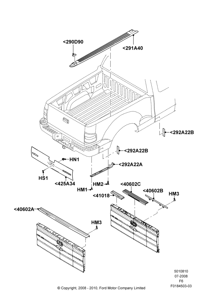 10P - Body Mouldings, All Styleside Pick-Up Box, Ford 150 Series; 18/AUG/2008-23/DEC/2014
