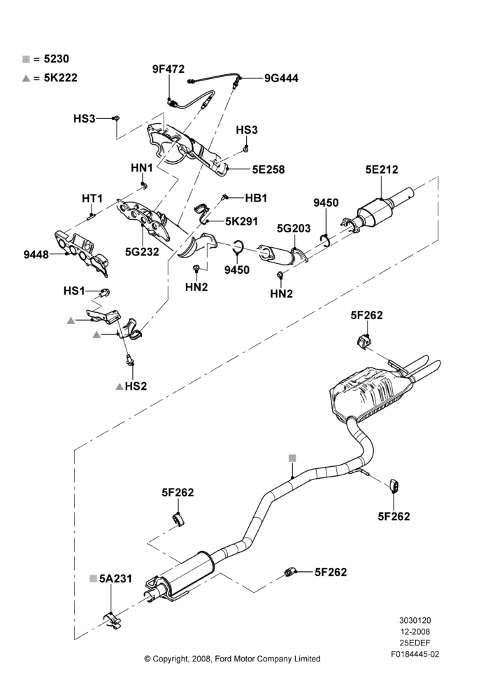05A - Exhaust System, 2.5L 4v PFI I4 Gas/Electric; 04/FEB/2009-30/AUG/2010