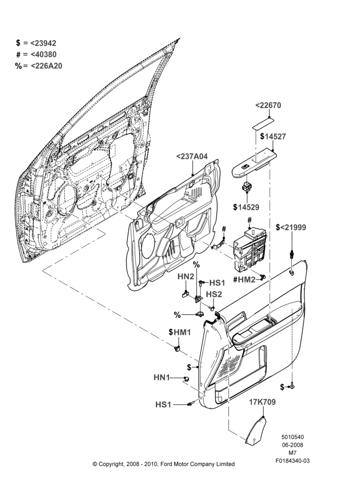 40E - Front Door Trim Panels, Ford Series; 23/JUN/2008-29/APR/2012