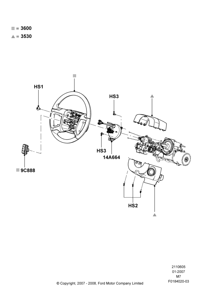 05B - Steering Wheel, Basic Type Steering Wheel, 2.3L Duratec-HE (145PS) - MI4; 08/JAN/2007-23/JUN/2008