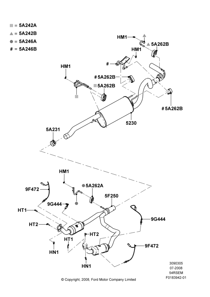 05J - Exhaust System, 5.4L Modular SOHC V8, All Reg/Extended Vans/Wagons; 18/AUG/2008