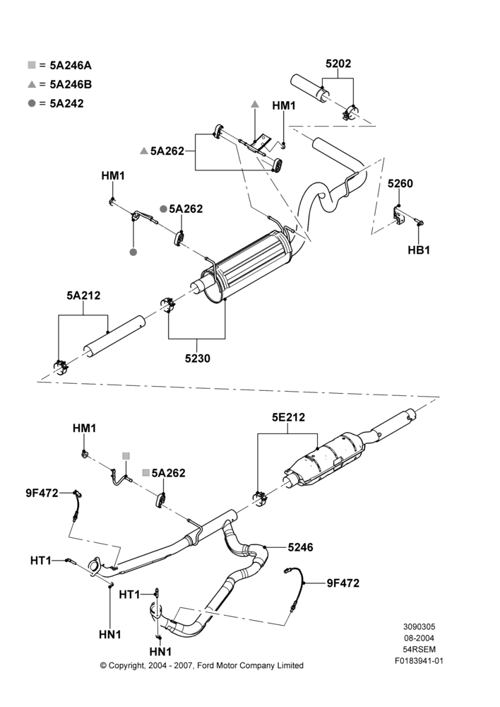 Exhaust System, 5.4L Modular SOHC V8, All Cutaway/Strip Chas/Chas Cab, Ford 450 Series