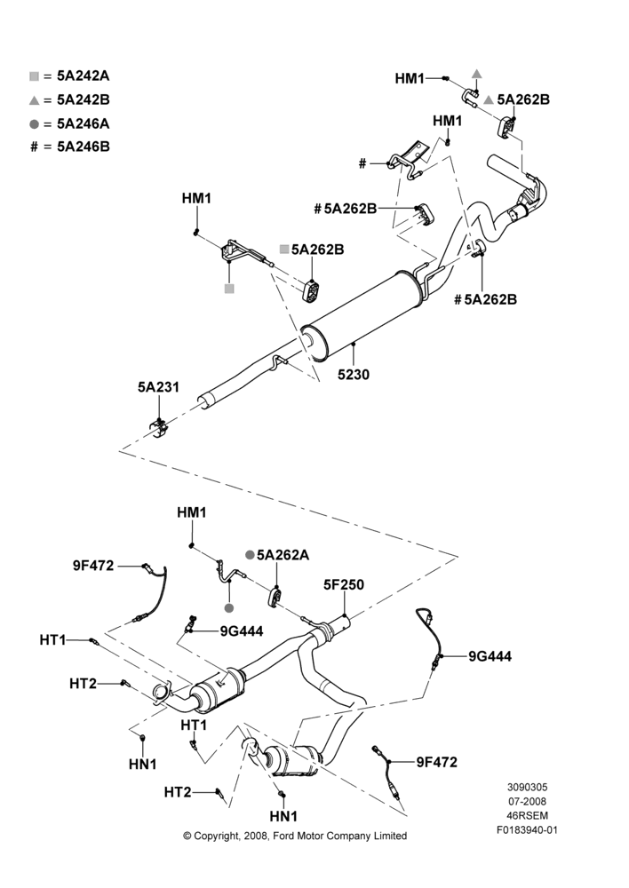 Exhaust System, Romeo 4.6 SOHC EFI
