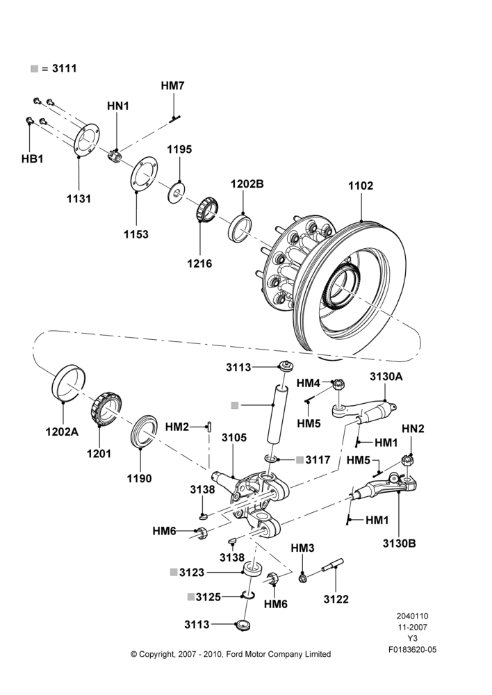 10C - Front Knuckle and Hub, 20,500 LB. GVW, 22000 LB. GVW, 16,000 LB. GVW, 18,000 LB. GVW, 19,500 LB. GVW; 31/OCT/2007