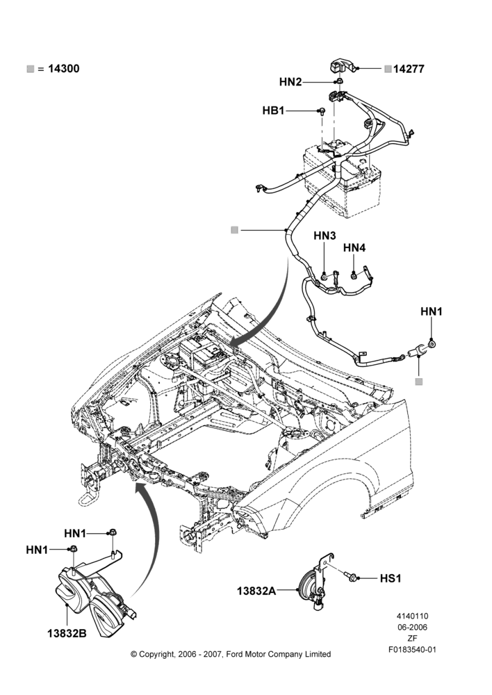 10D - Battery Cables and Horn, 5.4L 4V DOHC EFI S/C ALUM V8 G; 06/JUN/2006-27/FEB/2012