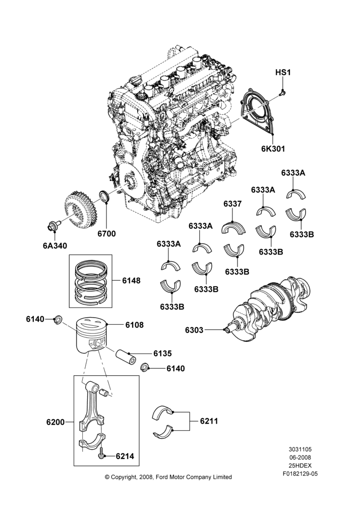 05A - Crankshaft/Pistons and Bearings, 2.5L Duratec (110kW/150PS); 23/JUN/2008-29/APR/2012