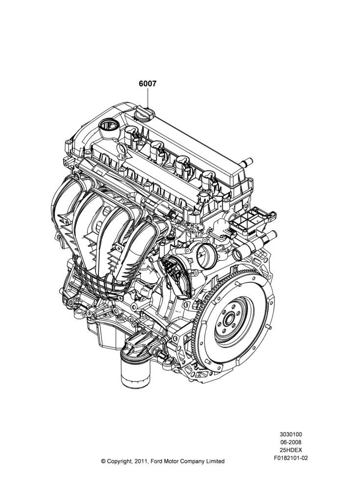 00A - Engine Assy Fully Dressed, 2.5L Duratec (110kW/150PS); 23/JUN/2008-29/APR/2012