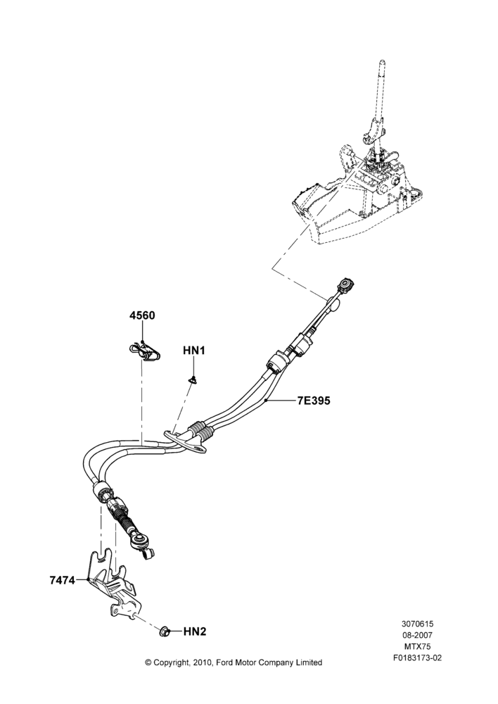15M - Gear Change Cables - Manual Transm, 5-Speed Manual Trans - MTX75; 27/AUG/2007-07/DEC/2010