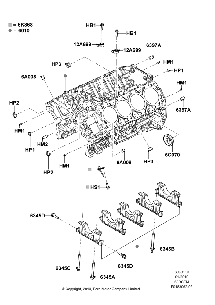 10A - Cylinder Block and Plugs, 6.2L 16V OHC NA V8 Gas; 01/FEB/2010-23/DEC/2014