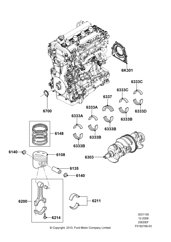 05A - Crankshaft/Pistons and Bearings, 2.5L 4v PFI I4 Gas/Electric; 04/FEB/2009-29/JUL/2012