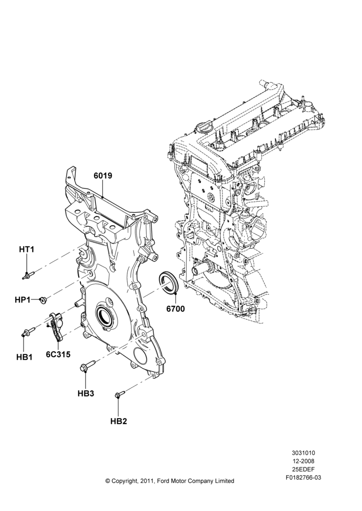 10A - Timing Gear Covers, 2.5L 4v PFI I4 Gas/Electric; 04/FEB/2009-29/JUL/2012