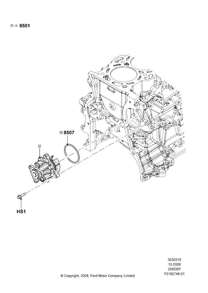 10A - Water Pump, 2.5L 4v PFI I4 Gas/Electric; 04/FEB/2009-29/JUL/2012