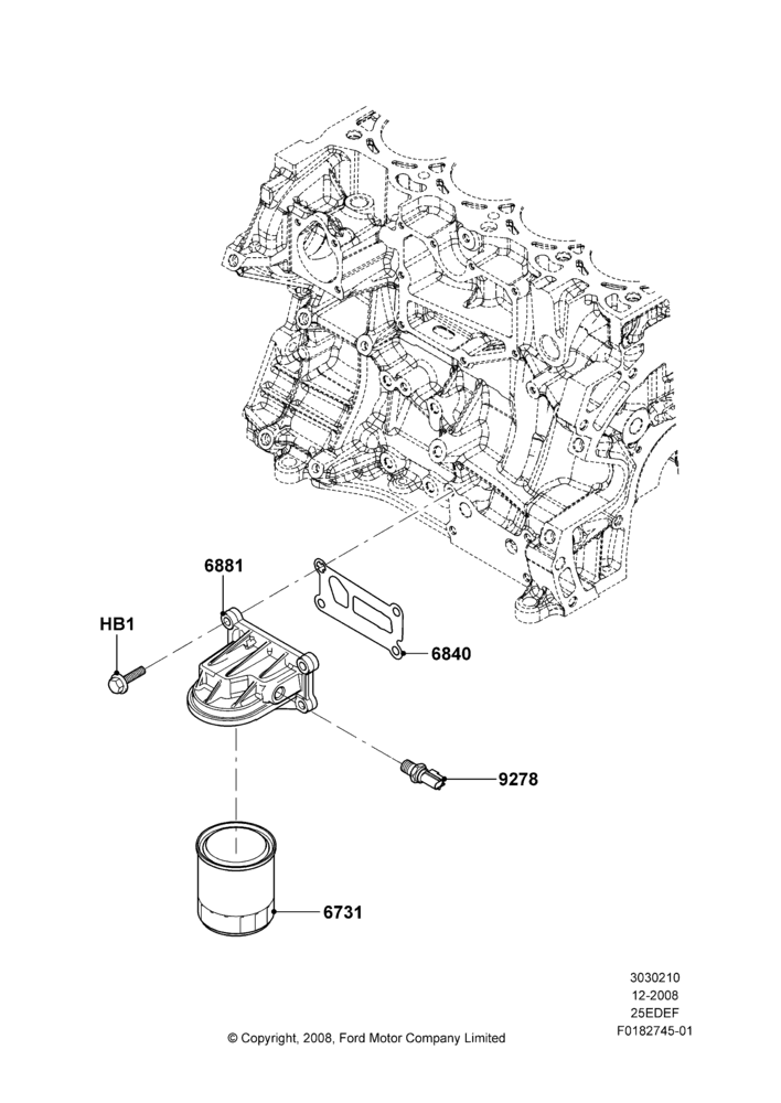 10A - Oil Cooler and Filter, 2.5L 4v PFI I4 Gas/Electric; 04/FEB/2009-29/JUL/2012