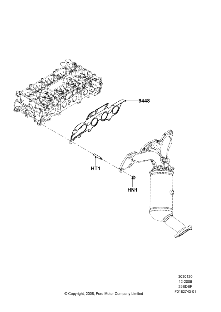 25A - Exhaust Manifold, 2.5L 4v PFI I4 Gas/Electric; 04/FEB/2009-29/JUL/2012