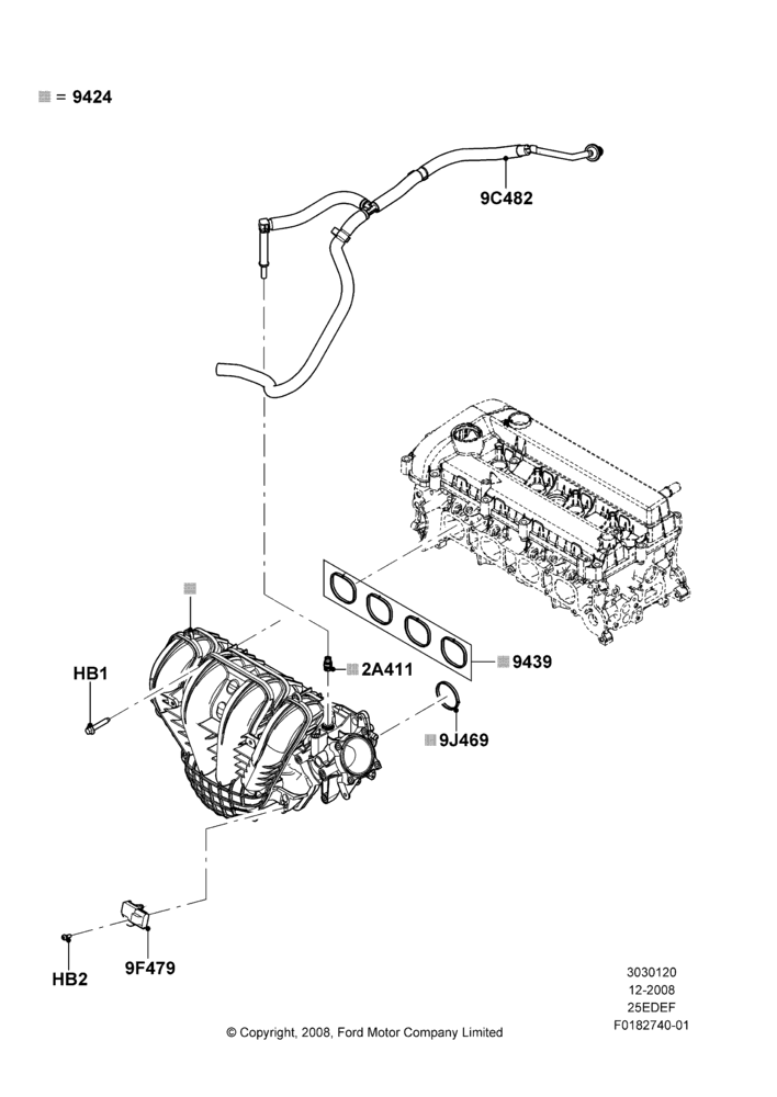 20A - Intake Manifold, 2.5L 4v PFI I4 Gas/Electric; 04/FEB/2009-29/JUL/2012