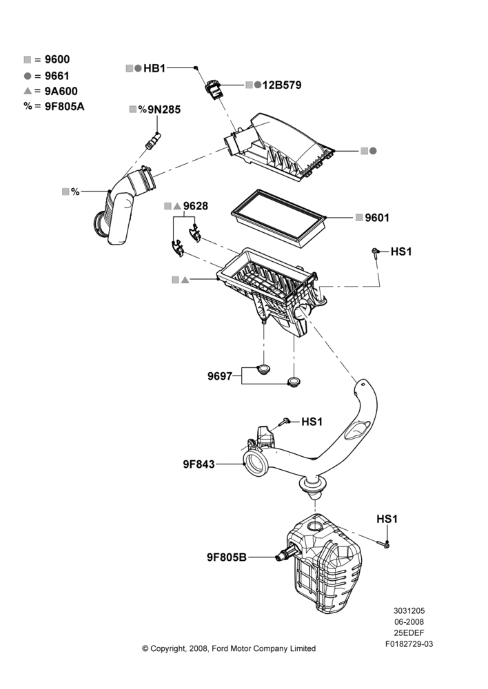 05A - Air Cleaner, 2.5L 4v PFI I4 Gas/Electric; 23/JUN/2008-29/APR/2012
