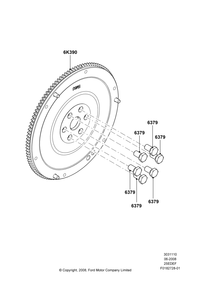 10A - Flywheel, 2.5L 4v PFI I4 Gas/Electric; 23/JUN/2008-29/APR/2012