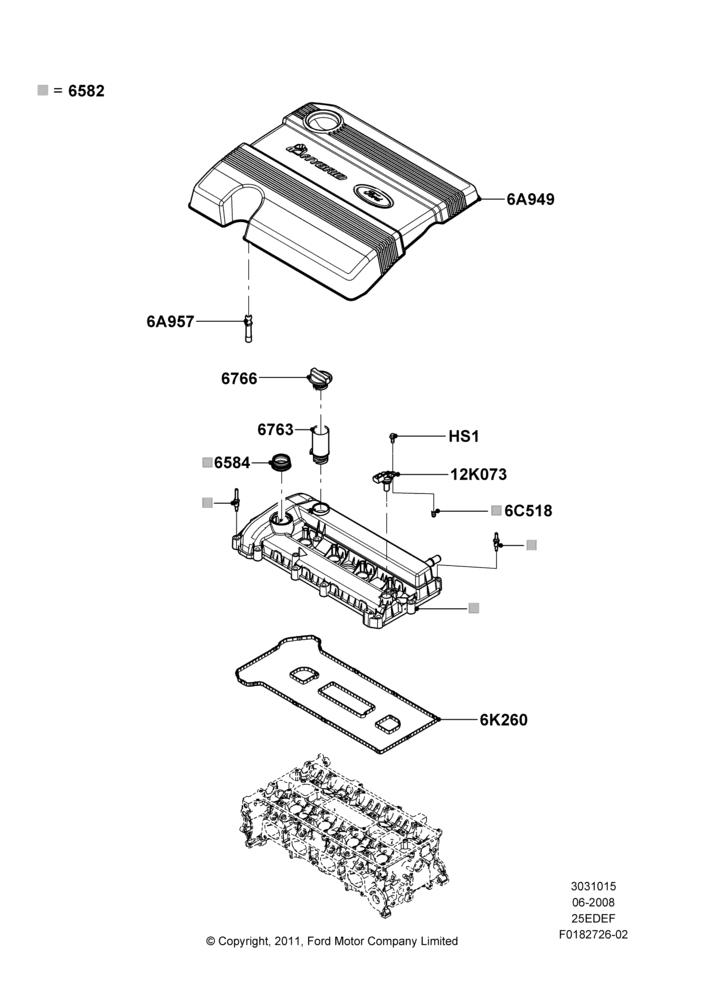 15A - Cylinder Head Cover, 2.5L 4v PFI I4 Gas/Electric; 23/JUN/2008-29/APR/2012