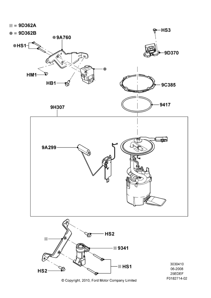 10A - Fuel Pump And Sender Unit, 2.5L 4v PFI I4 Gas/Electric; 23/JUN/2008-03/AUG/2009