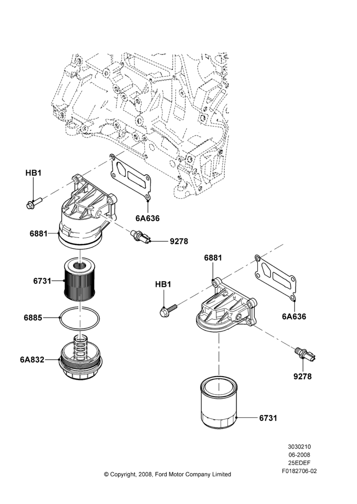 10A - Oil Cooler and Filter, 2.5L 4v PFI I4 Gas/Electric; 23/JUN/2008-29/APR/2012