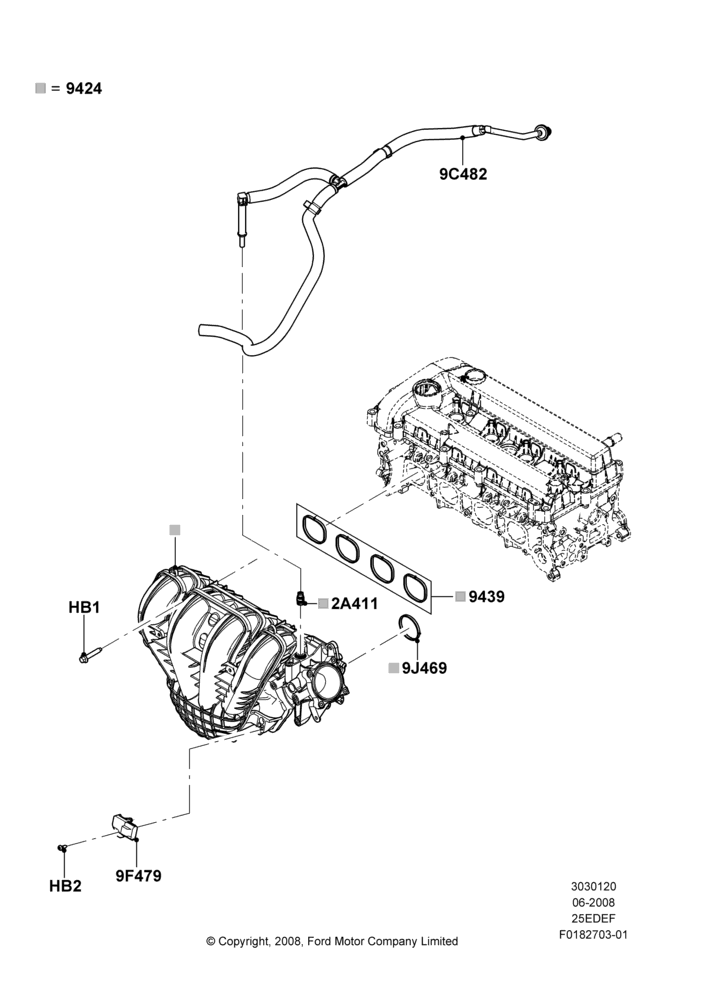 20A - Intake Manifold, 2.5L 4v PFI I4 Gas/Electric; 23/JUN/2008-29/APR/2012