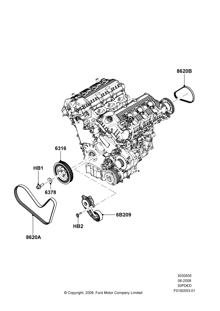Pulleys and Drive Belts, 3.0L 4V OHC V6 Duratec 230HP