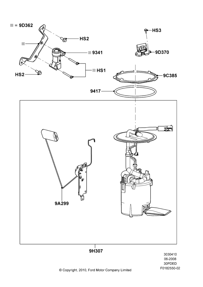 10F - Fuel Pump And Sender Unit, 3.0L 4V OHC V6 Duratec 230HP; 23/JUN/2008-03/AUG/2009