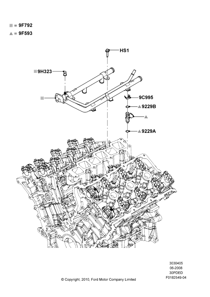 05F - Fuel Injectors and Pipes, 3.0L 4V OHC V6 Duratec 230HP; 23/JUN/2008-29/APR/2012