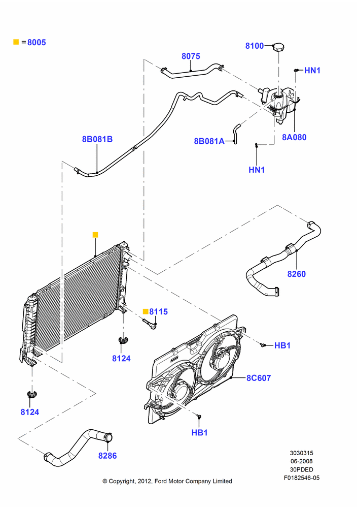 15E - Radiator/Coolant Overflow Container, 3.0L 4V OHC V6 Duratec 230HP; 23/JUN/2008-29/APR/2012